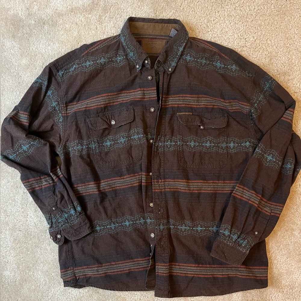 xxl button up dark brown with blue designs